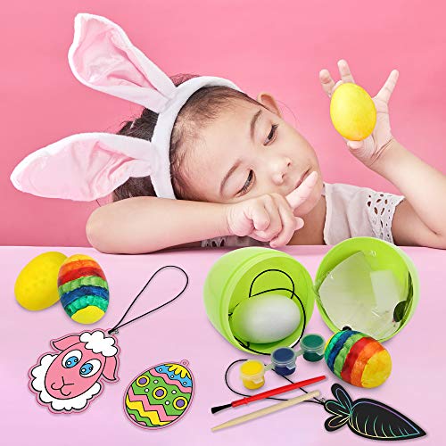 JOYIN 54 Pcs Easter Crafts Assortment Kit with Prefilled Easter Eggs Painting Kit Include Wooden Eggs, Suncatchers and Scratch Cards for Easter Party - WoodArtSupply