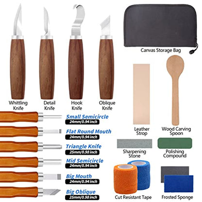 VIBRATITE Wood Carving Kit - 19 PCS Wood Carving Tools Set Hand Wood Carving Knife Wood Spoon Carving Blanks Wood Whittling Kit for Beginners Kids