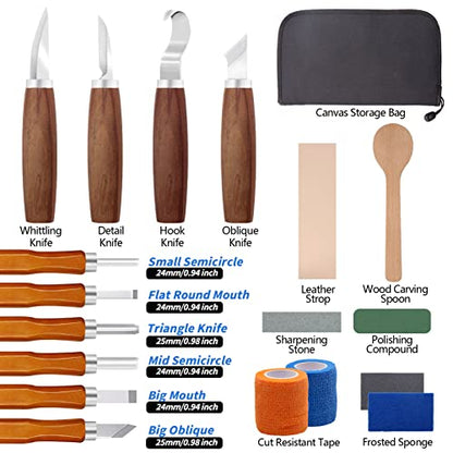 VIBRATITE Wood Carving Kit - 19 PCS Wood Carving Tools Set Hand Wood Carving Knife Wood Spoon Carving Blanks Wood Whittling Kit for Beginners Kids - WoodArtSupply