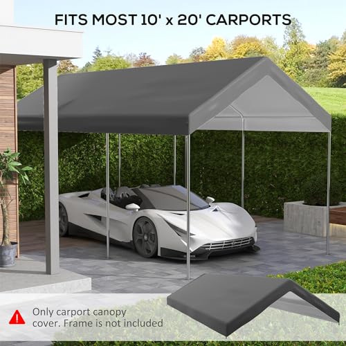 Outsunny 10' x 20' Carport Replacement Top Canopy Cover, Waterproof and UV Protected Garage Car Port Cover with Ball Bungee Cords, Beige, (Only Outsunny