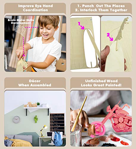 Puzzled 3D Puzzle Motorcycle Wood Craft Construction Model Kit, Fun & Educational DIY Wooden Toy Assemble Model Unfinished Crafting Hobby Puzzle to Puzzled