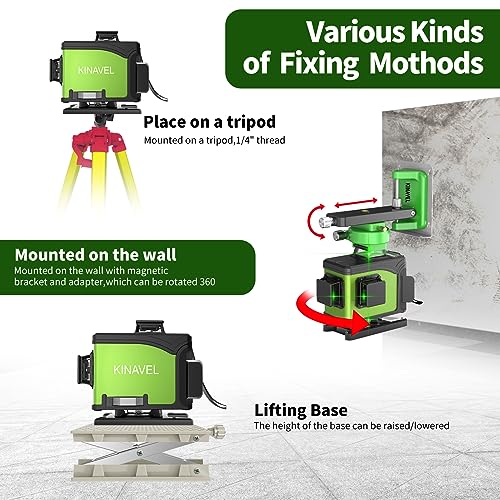 KINAVEL Laser Level 4x360 Self Leveling 16 Lines Green Beam 4D Cross Professional Line Laser Tool Pulse Mode for Construction Tiling Picture Hanging - WoodArtSupply