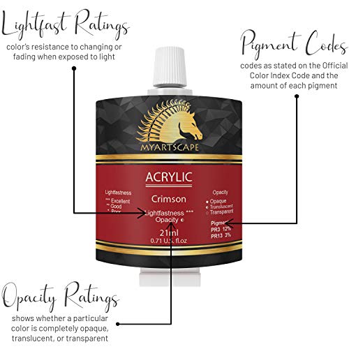 MyArtscape Acrylic Paint Set - 12 x 21ml tubes - Lightfast - Heavy Body - Rich Pigments - Great Tinting Strength - Acrylic Painting Supplies for MyArtscape