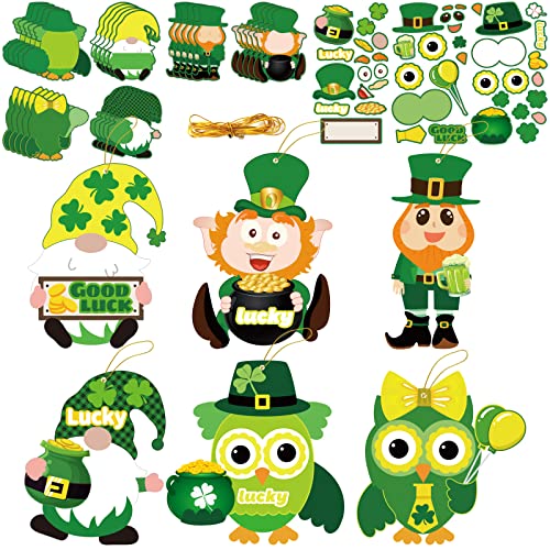 30 PCS St. Patrick Day Craft Kits for Kids DIY Leprechauns Shamrock Owl Gnome Sticker Craft Ornament St. Patrick Art Craft for Party Home Class