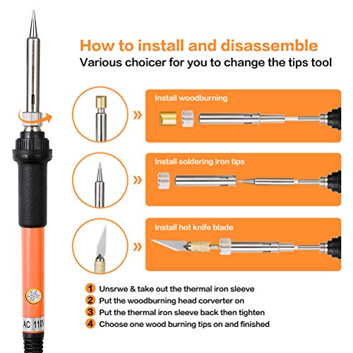 gerleek Wood Burning Kit Woodburning Tool with Soldering Iron 54 PCS Woodburner Temperature Adjustable with Soldering Iron Set Pyrography Wood - WoodArtSupply