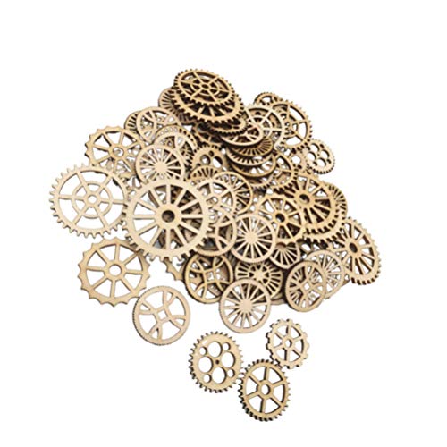 Amosfun Unfinished Wooden Cutouts Gear Shape Wood Discs Slices Embellishments for Craft DIY Decoration 50pcs Amosfun