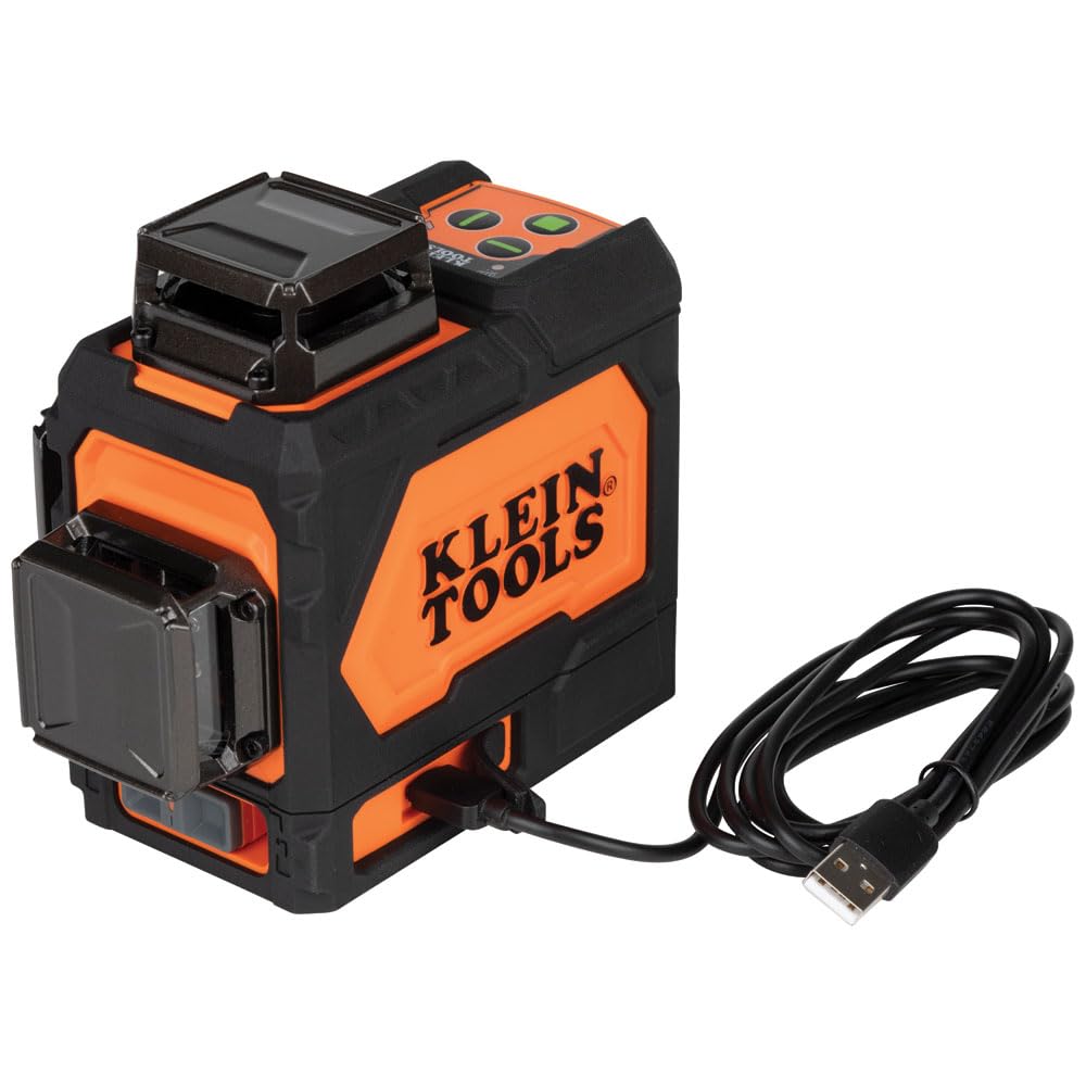 Klein Tools 93PLL Self-Leveling Laser Level, Green 3x360-Deg Planes, Rechargeable Battery, Magnetic Mount, Class II Laser (≤1mW @ 510-530nm), Orange - WoodArtSupply