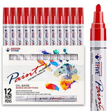 TFIVE Red Paint Pens Markers - 12 Pack Oil Based Permanent Marker, Medium Tip, Never Fade, Quick Dry, Waterproof Paint Pen for Rocks Painting, Wood, TFIVE