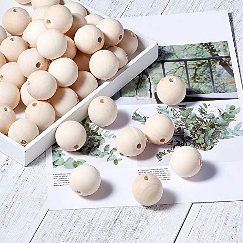 Craftdady 50Pcs 40mm Natural Wood Beads Unfinished Round Wood Loose Beads Large Hole Wooden Ball Spacer Beads for Jewelry Craft Making Home Party Craftdady