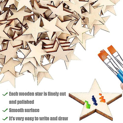 ZQYYQZ 100 Pieces 2 Inch Wooden Stars Shape Unfinished Wood Stars Pieces, Blank Wooden Star Cutouts for Christmas Crafts and Party Ornaments