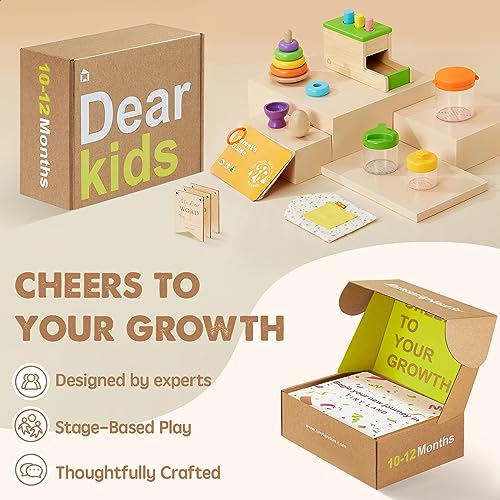 Tiny Land Montessori Toy Set for Babies 10-12 Months - 5-in-1 Wooden Learning Toys with Peg Drop Box, Rocking Stacker, Egg Cup, Canister Set, and Tiny Land