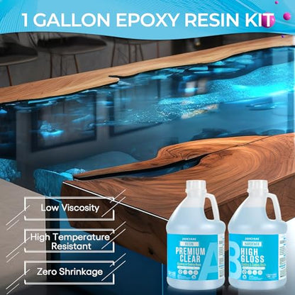 JANCHUN 1 Gallon Crystal Clear Epoxy Resin Kit,No Bubble High Gloss Casting and Coating for Art Resin, Jewelry Making, River Table Tops,
