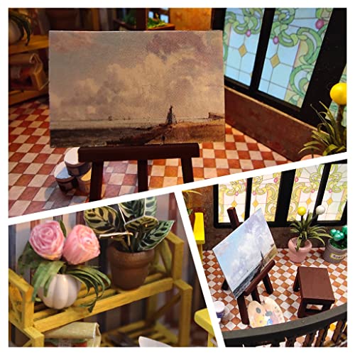 Lannso DIY Dollhouse Miniature Kit, Doll House Kit with Dust Proof Cover and Music Box, Mini Wooden Dollhouse Toys for Adult Gift(M2132) Lannso