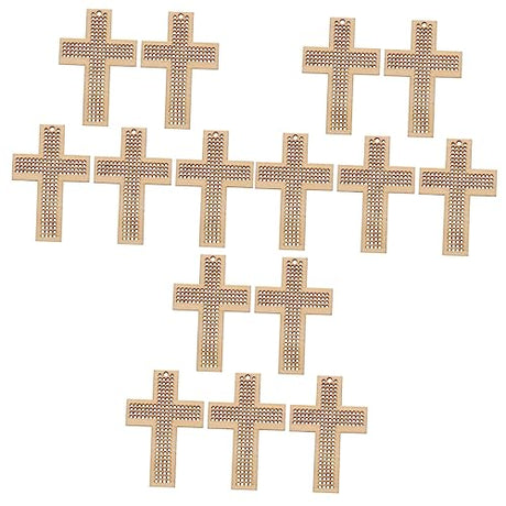 15 Pcs Cross Stitch Wood Pieces Wooden Cross Plate Bookmark Kit Embroidery Frame Wooden Hanging Tags Unfinished Wood Shapes DIY Gift Wooden Cross COHEALI