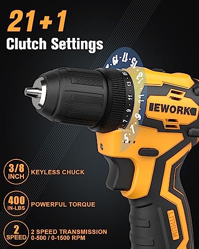 EWORK 12V Brushless Impact Driver and Cordless Drill Set, Compact Power Tool Combo Kits, High Torque Small Electric Drill Driver with (2) 2.0Ah EWORK