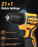 EWORK 12V Brushless Impact Driver and Cordless Drill Set, Compact Power Tool Combo Kits, High Torque Small Electric Drill Driver with (2) 2.0Ah EWORK
