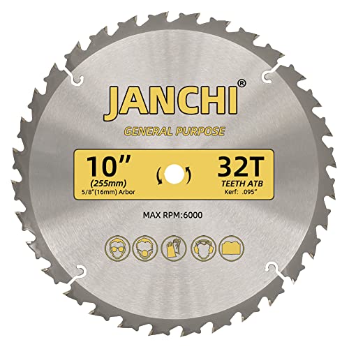 3-Pack Combo 10-Inch 32T & 60T & 80T Woodworking Saw Blades with 5/8" Arbor, 095" Thin Kerf Alternating Top Bevel Tungsten Carbide Teeth Miter/Table Janchi