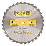 3-Pack Combo 10-Inch 32T & 60T & 80T Woodworking Saw Blades with 5/8" Arbor, 095" Thin Kerf Alternating Top Bevel Tungsten Carbide Teeth Miter/Table Janchi