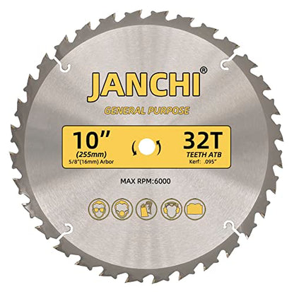 3-Pack Combo 10-Inch 32T & 60T & 80T Woodworking Saw Blades with 5/8" Arbor, 095" Thin Kerf Alternating Top Bevel Tungsten Carbide Teeth Miter/Table - WoodArtSupply