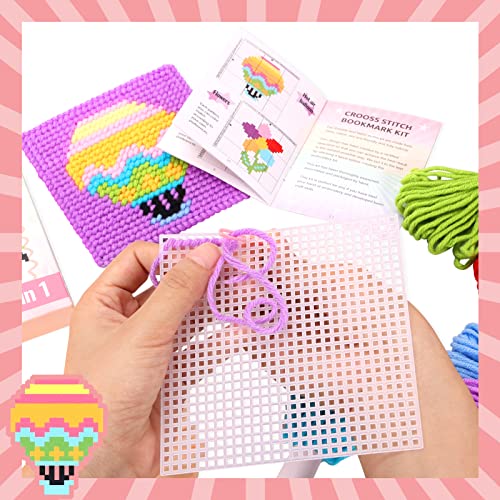 Pllieay Kids 10-in-1 Cross Stitch Beginner Kit for Kids, Includes Instruction of 10 Different Patterns, 10 Blank Plastic Canvas for Needlework, and Pllieay