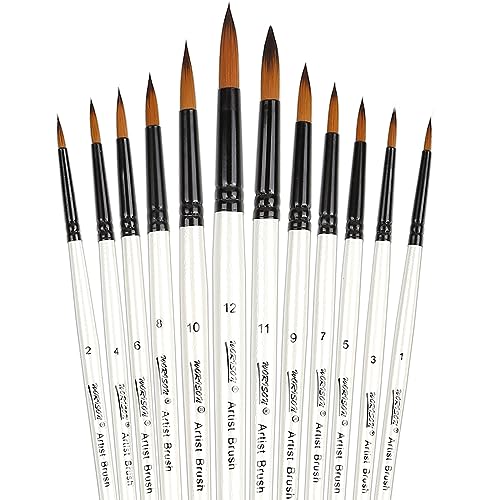 Dainayw 12 PCS Round Paint Brushes Set, Artist Brush for Acrylic Watercolor Oil Painting, Face Body Nail Art, Crafts, Canvas, Rock, Miniature Model & dainayw