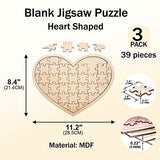 3 Pack Blank Wooden Heart Shaped Jigsaw Puzzle 11.2x8.4 Inch Unfinished Wooden Puzzle Board Wooden Heart Shaped Canvas for DIY Cregugua
