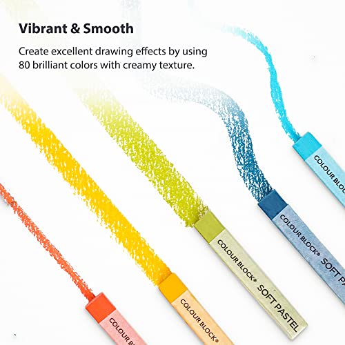 COLOUR BLOCK 80pc Soft Pastels for Artists I Color Chalk Pastels Set, Coloring Charcoal Sticks, Drawing Art Supplies for Adults, Beginners, Kids COLOUR BLOCK