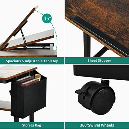 YITAHOME Height Adjustable Table with Charging Station, Portable Desk with Wheels, Small Standing Rolling Computer Desk with Tiltable Tabletop and - WoodArtSupply