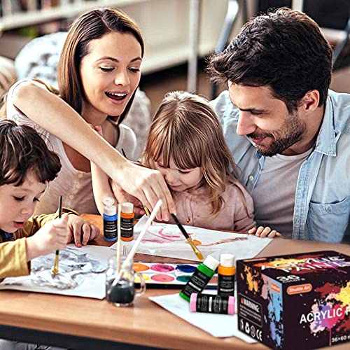 Shuttle Art Acrylic Paint Bundle, Set for 36 Colors Acrylic Paint in Bottles (60ml/2oz) + 20 Colors Metallic Acrylic Paint (60ml/2oz) Shuttle Art