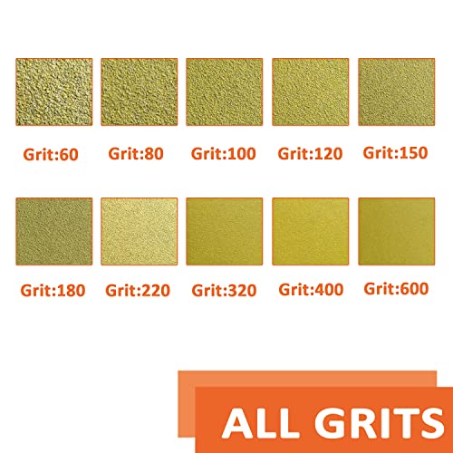 TOPXUAN Orbital Sander Pads, 5 Inch 8 Holes, Hook and Loop Dry Abrasive Gold Sandpaper, Suitable for Wood, Metal, Plastic Grinding and Polishing, TOPXUAN