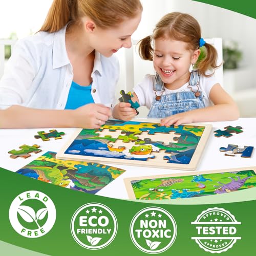 137 Piece Art Set & 6 Pack Wooden Dinosaur Puzzles for Kids - WoodArtSupply