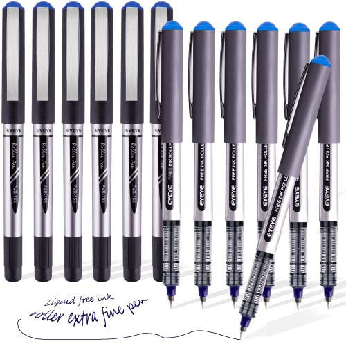 EYEYE Blue Fine Tip Pen, Bullet Tip Liquid Ink Rollerball Pens, 0.7mm Pens Fine point， Free Ink Roller Fine Tip Pens, Blue Ink Liquid Rollering Pens, EYEYE