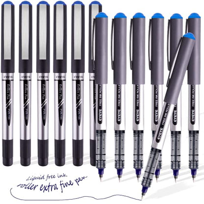 EYEYE Blue Fine Tip Pen, Bullet Tip Liquid Ink Rollerball Pens, 0.7mm Pens Fine point， Free Ink Roller Fine Tip Pens, Blue Ink Liquid Rollering Pens, - WoodArtSupply