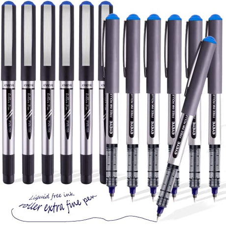 EYEYE Blue Fine Tip Pen, Bullet Tip Liquid Ink Rollerball Pens, 0.7mm Pens Fine point， Free Ink Roller Fine Tip Pens, Blue Ink Liquid Rollering Pens, EYEYE