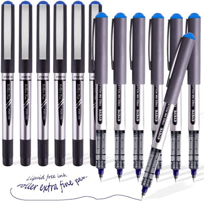 EYEYE Blue Fine Tip Pen, Bullet Tip Liquid Ink Rollerball Pens, 0.7mm Pens Fine point， Free Ink Roller Fine Tip Pens, Blue Ink Liquid Rollering Pens,