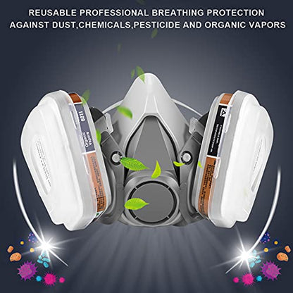 Respirator Mask,Half Facepiece Gas Mask with Safety Glasses Reusable Professional Breathing Protection Against Dust,Chemicals,Pesticide and Organic - WoodArtSupply