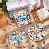 WEBEEDY 3 Sets Glass Mosaic Tiles Mosaic Kit with Bamboo Coaster DIY Mosaic Coaster Kit DIY Mosaic Crafts Kits Mosaic Coaster Making Kit for Drinks WEBEEDY
