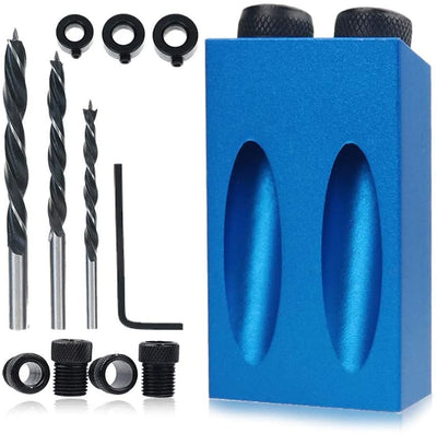 Pocket Hole Jig, 15 Degree Dowel Drill Joinery Kit, 6/8/10mm Drive Adapter for Woodworking Angle Drilling Holes, Carpenters Wood Woodwork Guides