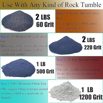 8 LBS Large Weight Rock Tumbler Grit Kit and Ceramic Tumbling Filler Media -Coarse/Medium Grit/Pre-Polished/Final Polish, Works with Any Rock - WoodArtSupply