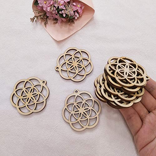 30PCS Seed of Life Natural Wood Earrings Blanks,DIY Unfinished Laser Cut Wood Jewelry Accessories,Wood Earring Makings (2") ACFENG