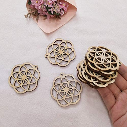 30PCS Seed of Life Natural Wood Earrings Blanks,DIY Unfinished Laser Cut Wood Jewelry Accessories,Wood Earring Makings (2") - WoodArtSupply