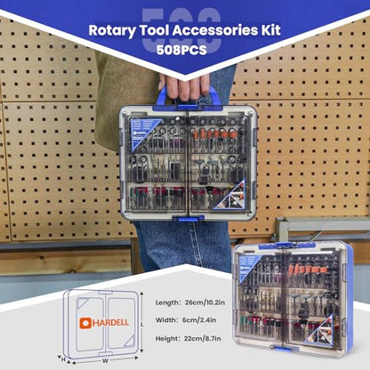 HARDELL Rotary Tool Accessories, 508PCS Power Rotary Tool Bits with 1/8"(3.2mm) Diameter Shanks, Universal Fitment for Sanding, Drilling, Polishing, - WoodArtSupply