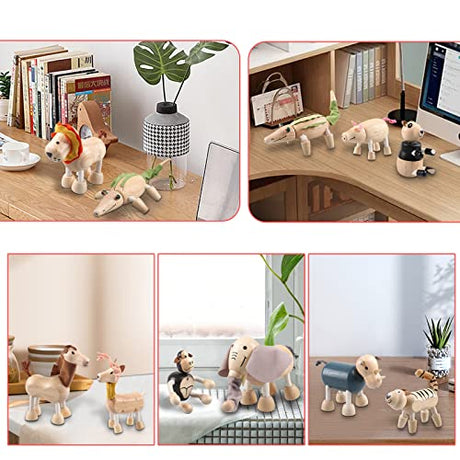 12PCS Bendable Wooden Animal Toys, Fun and Posable Animal Toys Figures for Early Education, Safari Wood Toy for Kids, Smooth Natural Wood, Wood Drachompa