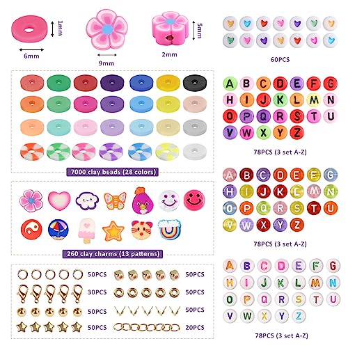 Meland Clay Beads Bracelet Making Kit - 7905Pcs Jewelry Making Kit with 28 Colors Flat Polymer Beads, Smile Face & Large Charm Beads, Craft Kit for