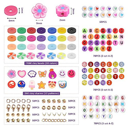 Meland Clay Beads Bracelet Making Kit - 7905Pcs Jewelry Making Kit with 28 Colors Flat Polymer Beads, Smile Face & Large Charm Beads, Craft Kit for