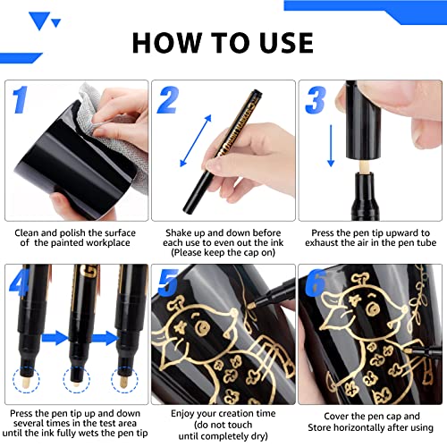 Art Liquid Gold Chrome Markers, KERIFI Reflective Gloss Metallic Chrome Marker Set, Supper Golden Mirror Marker Permanent, Touch Up Repair Paint Pen KERIFI