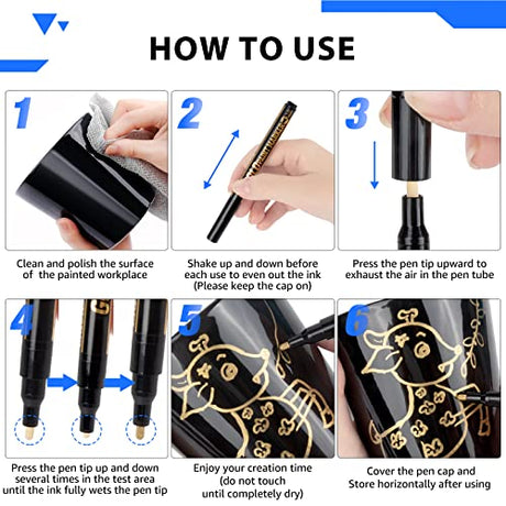 Art Liquid Gold Chrome Markers, KERIFI Reflective Gloss Metallic Chrome Marker Set, Supper Golden Mirror Marker Permanent, Touch Up Repair Paint Pen KERIFI