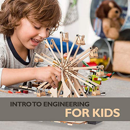 Smartstoy Wooden Ferris Wheel - STEM Projects for Kids Ages 8-12 -16 Engineering Kit, 3D Puzzles Roller Coaster Building Set - DIY Educational Model - WoodArtSupply