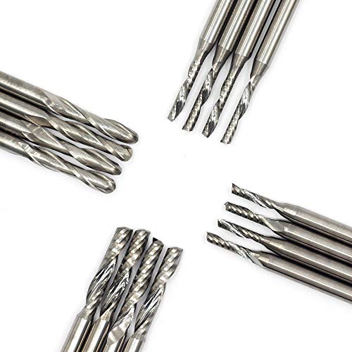OSCARBIDE 16 Pieces/Set Carbide End Mills CNC Spiral Router Bits,Include 4 Pieces 1/8”Shank 2 Flutes Ball Nose,12 Pieces 1 Flutes Milling Cutters for OSCARBIDE