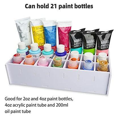 Sanfurney Paint Storage Tray, 21 Compartment Arts and Crafts Supply Storage Paint Organization for Craft Paints, Oil Tubes and Watercolor Paints